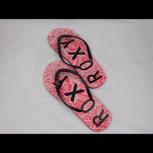 Pink and Black Roxy Sandals